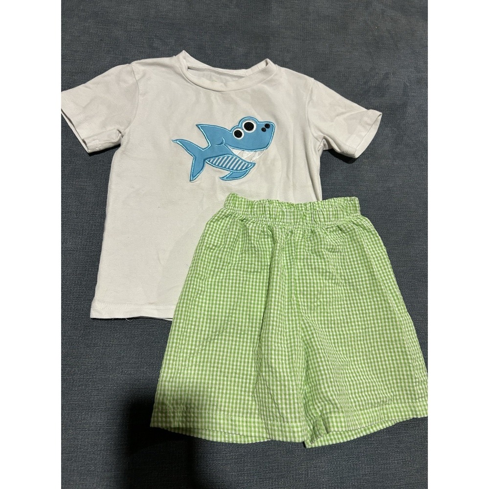 Be Mine Boys Shark‎ Appliqué Outfit Size 3t